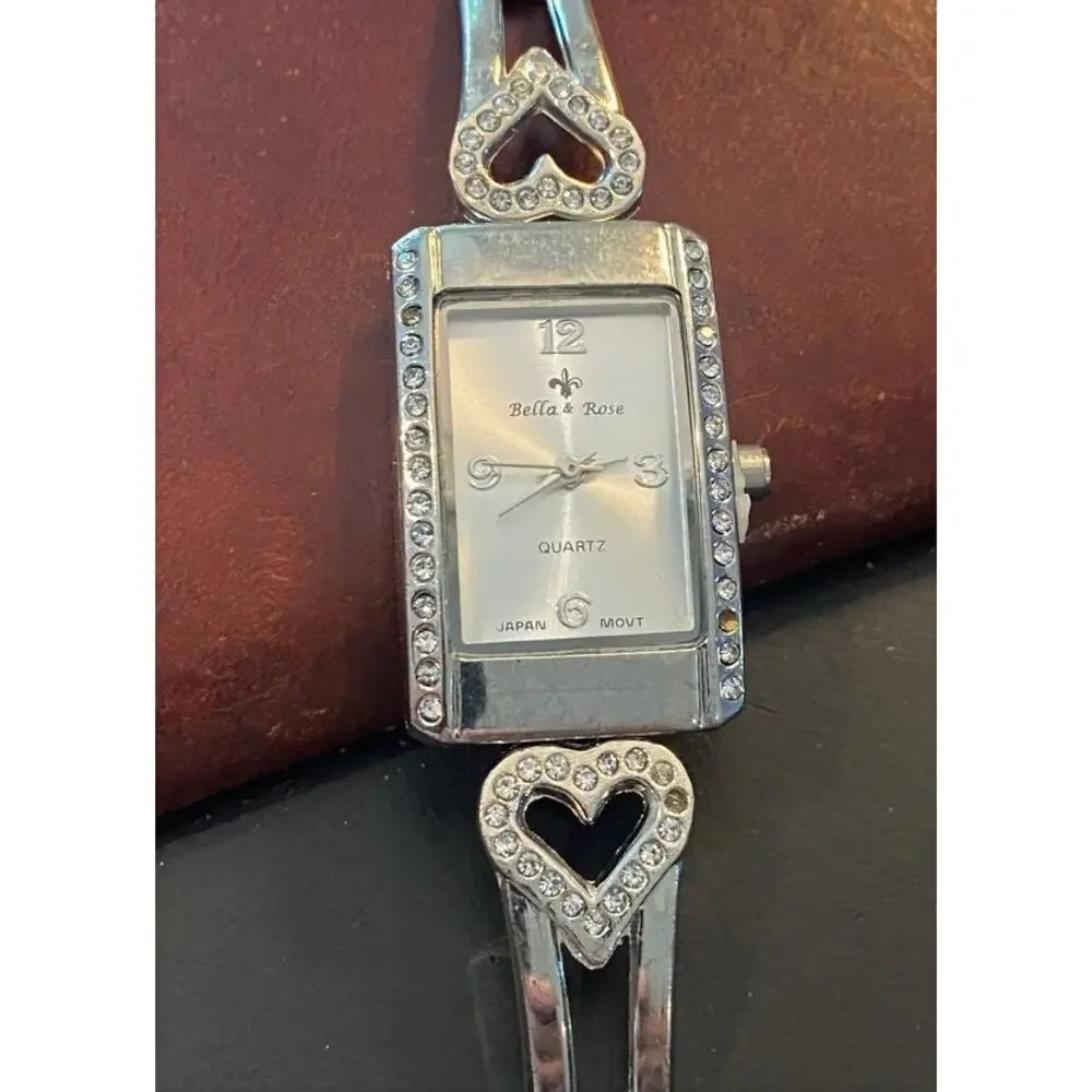 Women's Bella & Rosa Watch, Silver Tone with Rhinestones, Bracelet Band